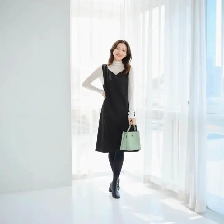 選べる2丈】すらっと上品見えパール付ジャンパースカート - ベルーナ