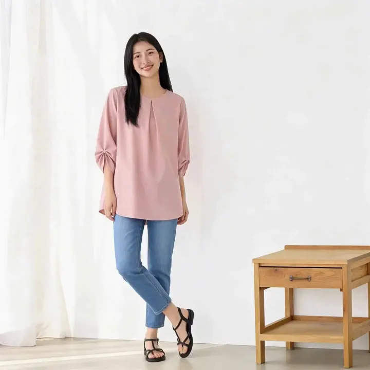 接触冷感】二の腕隠す！Aラインフレアチュニックブラウス - ベルーナ