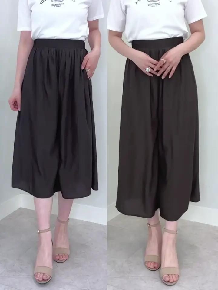 SVersace スカート　パンツ　セット 選べる2丈/接触冷感】まるでスカート！さらさらサテン素材スカーチョ