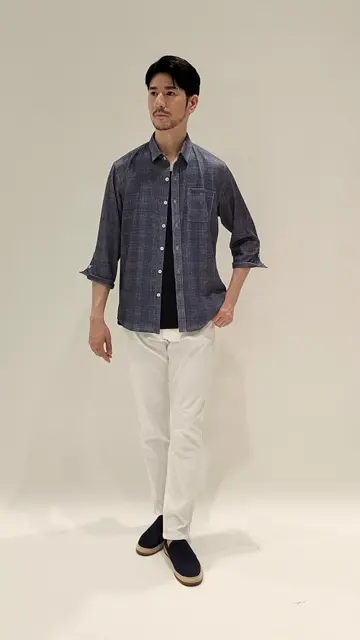 グレンチェック柄プリント7分袖シャツ
