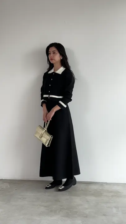 SALE】シャギー衿ニットワンピース×ノーカラーカーディガンセット