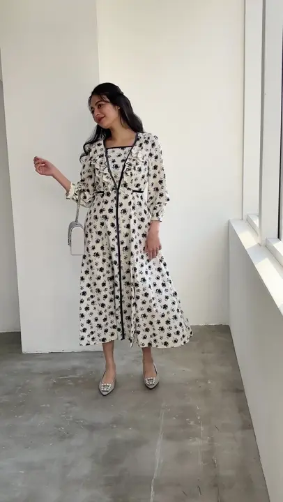 SALE】フリルネックパイピング花柄ワンピース - 12Twelve Agenda