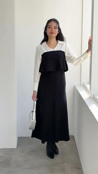 SALE】シャツドッキングベア切替ニットワンピース - 12Twelve Agenda