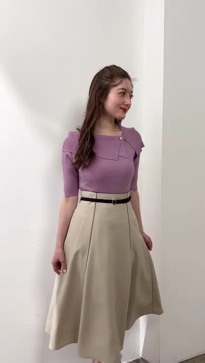 SALE】パール釦アシメオフショル5分袖ニットプルオーバー - 12Twelve