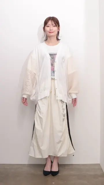 552205：花蝶箔プリント 異素材MIXカーディガンの通販-ScoLar