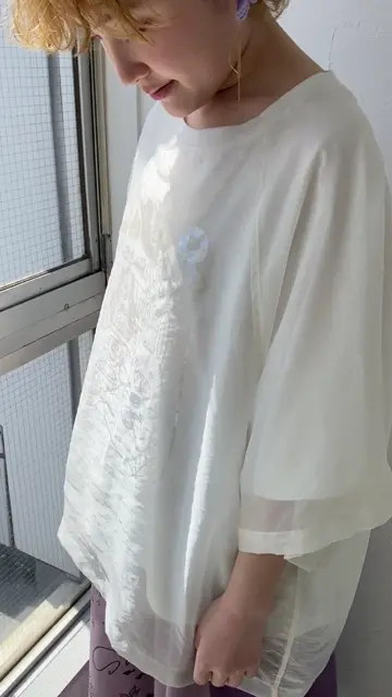 152617：ラビル箔プリント オーガンジー重ねプルオーバーの通販