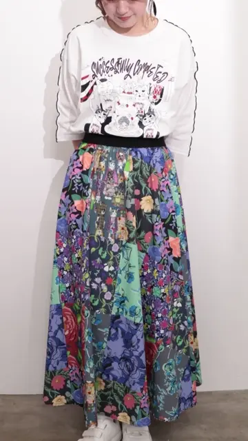 152643：花柄ネコパッチワーク風スカートの通販-ScoLar