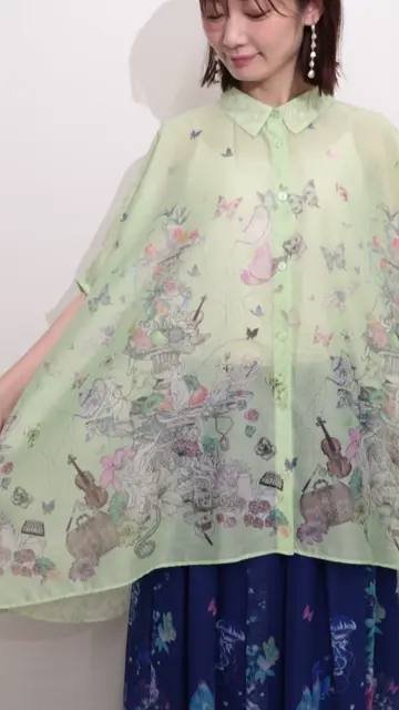 is ScoLar(イズスカラー) 花蝶線描きプリント 切替チュニックシャツ イズスカラー / 花蝶線描きプリント 切替チュニックシャツ