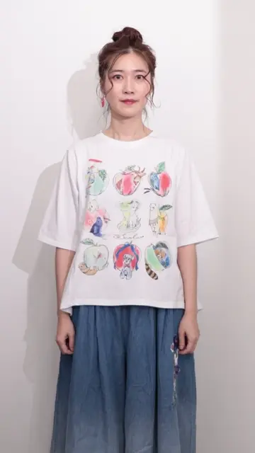 ちゃりんこ 151702-1：アニマルリンゴ柄Tシャツの通販-ScoLar