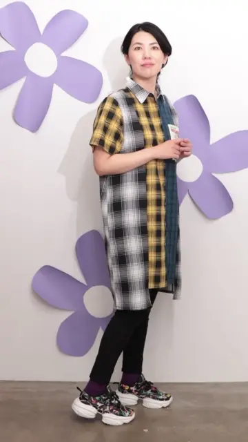 152766：スカ子の朝食柄 2WAYチェック柄シャツワンピースの通販