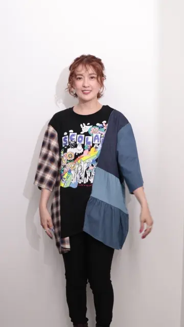 153624：26周年スタート柄 チェック×デニム切替チュニックの通販-ScoLar