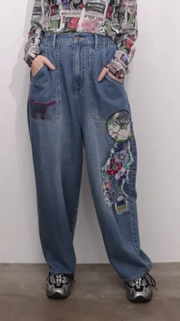 スカラー　scolar 153602：刺繍デニムアップリケ プレミアムパンツ 153602：刺繍デニムアップリケ プレミアムパンツの通販-ScoLar