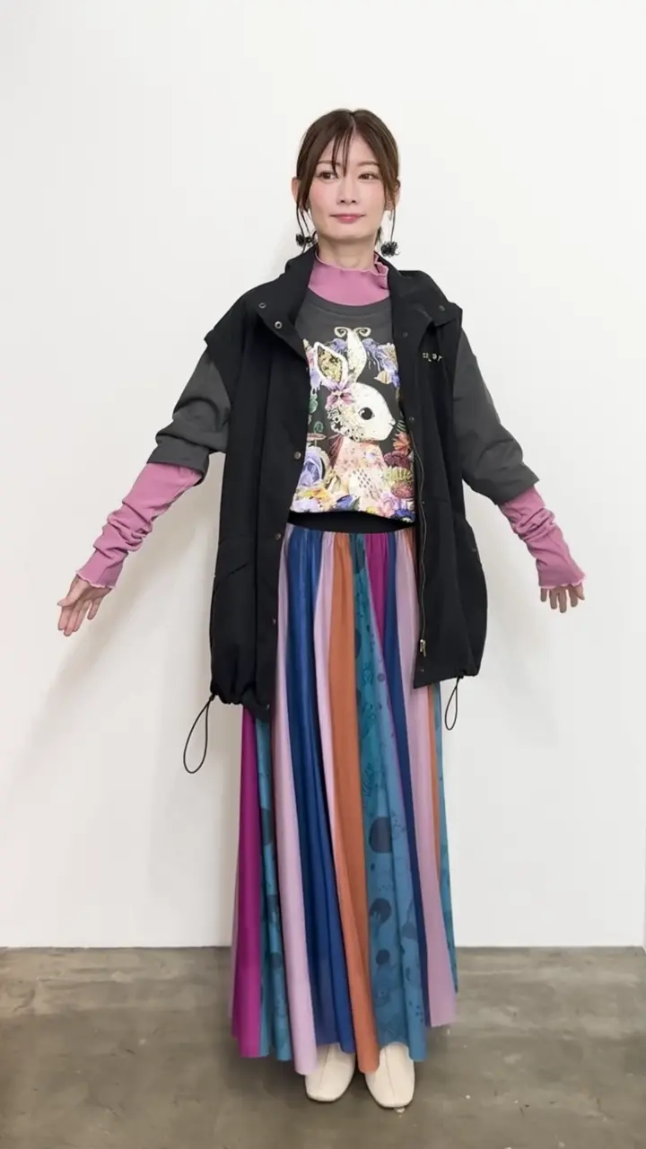 kolor マルチカラー　スカート マルチカラーフラワーティアードスカート