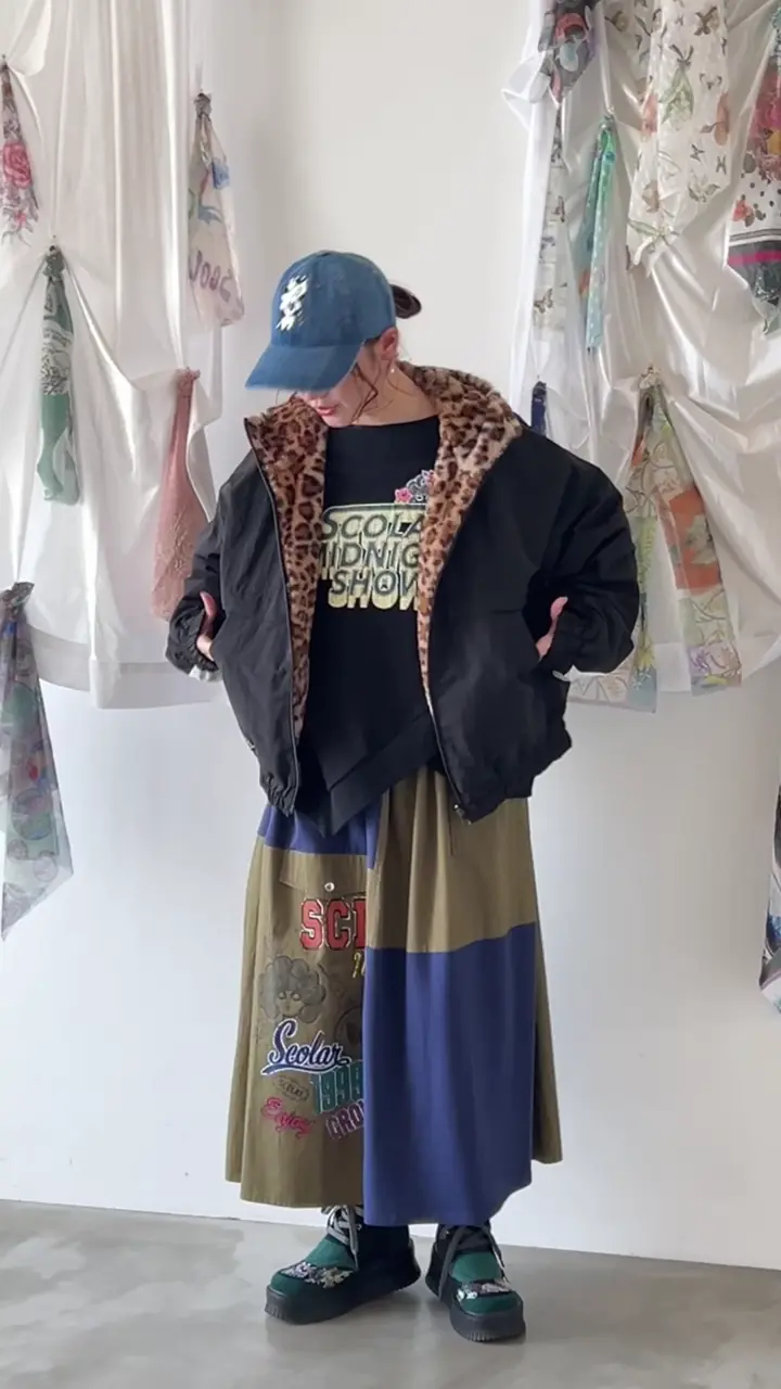 153652：レトロ異素材バイカラーワークスカートの通販-ScoLar