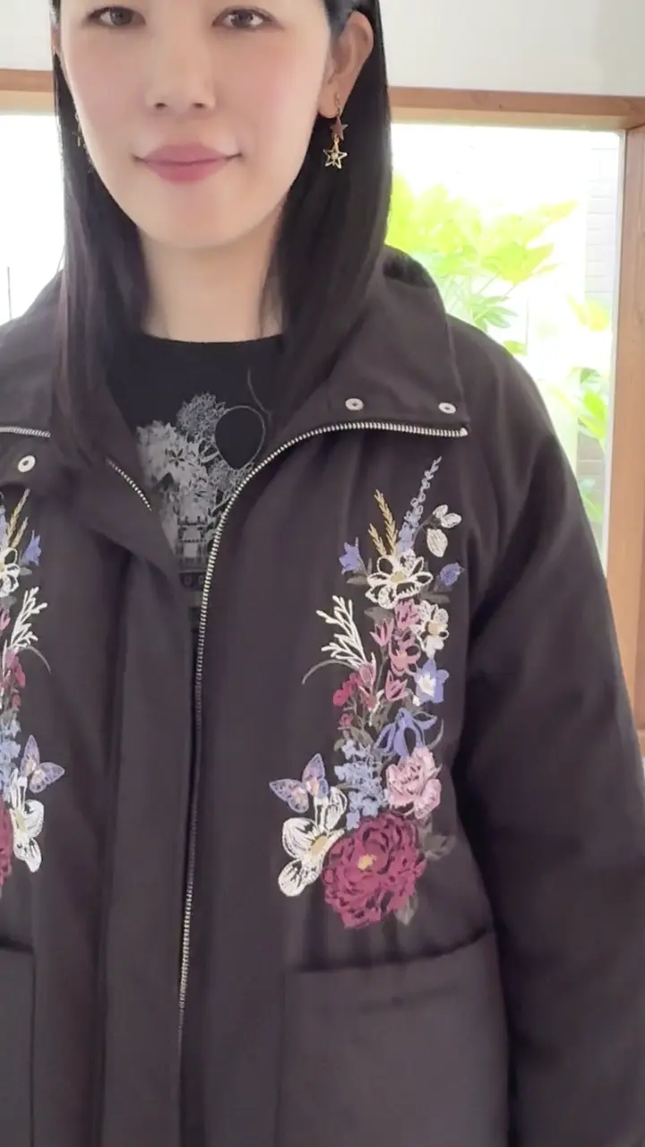 553252：着丈調整可能2way 花刺繍中綿ロングブルゾンの通販-ScoLar
