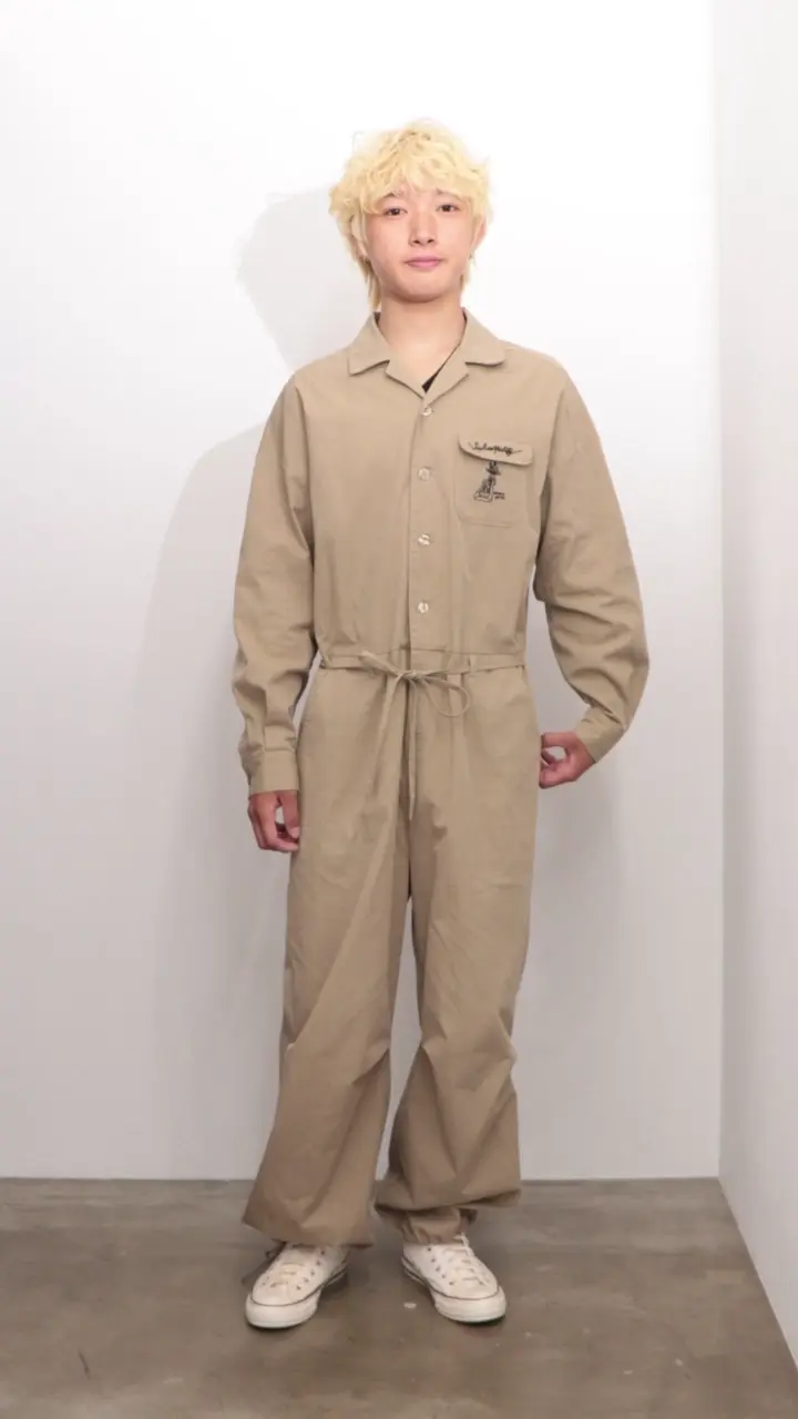 OZONE ROCKS★ジャンプスーツ★つなぎ★メンズ Lサイズ♪ベージュ 刺繍 353126：Parityキャラ宇宙刺繍 洗い加工ジャンプスーツの通販-ScoLar