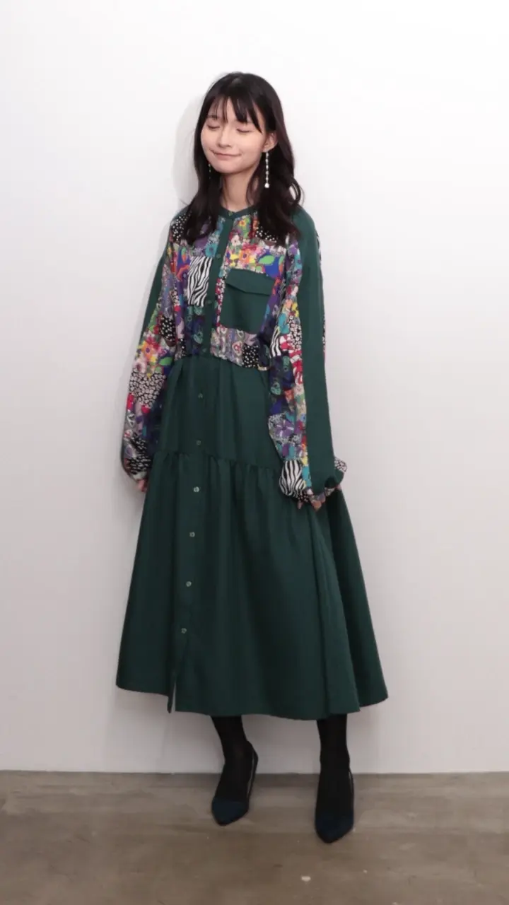 やまし商品 153679：総柄ワッシャーティアードシャツワンピースの通販-ScoLar