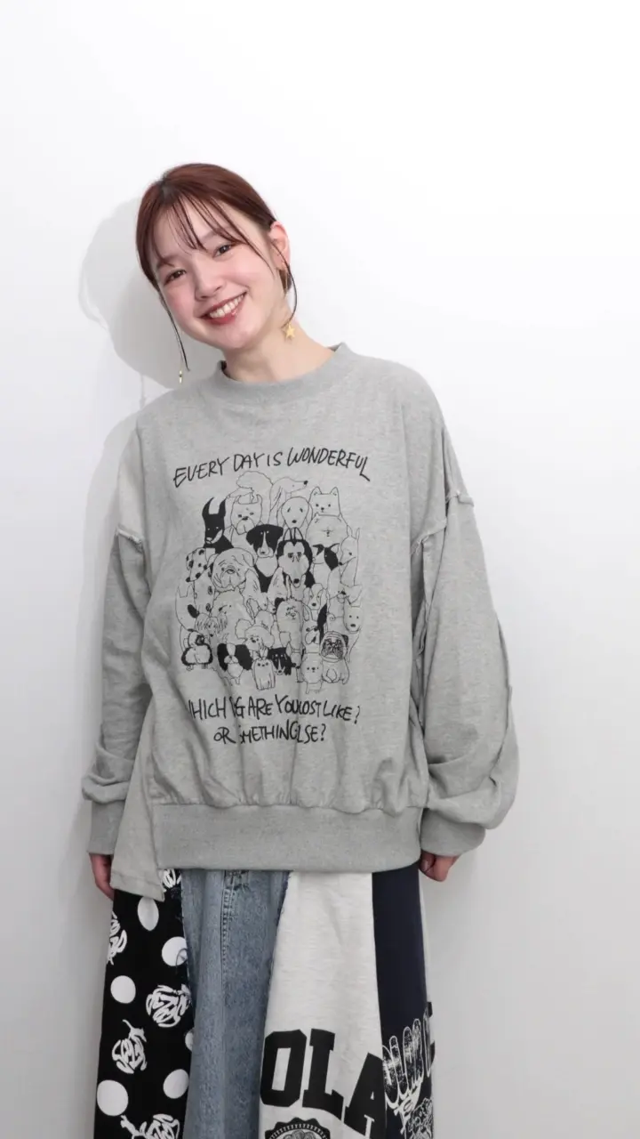 153742：毎日がわんダフル柄アシメプルオーバーの通販-ScoLar