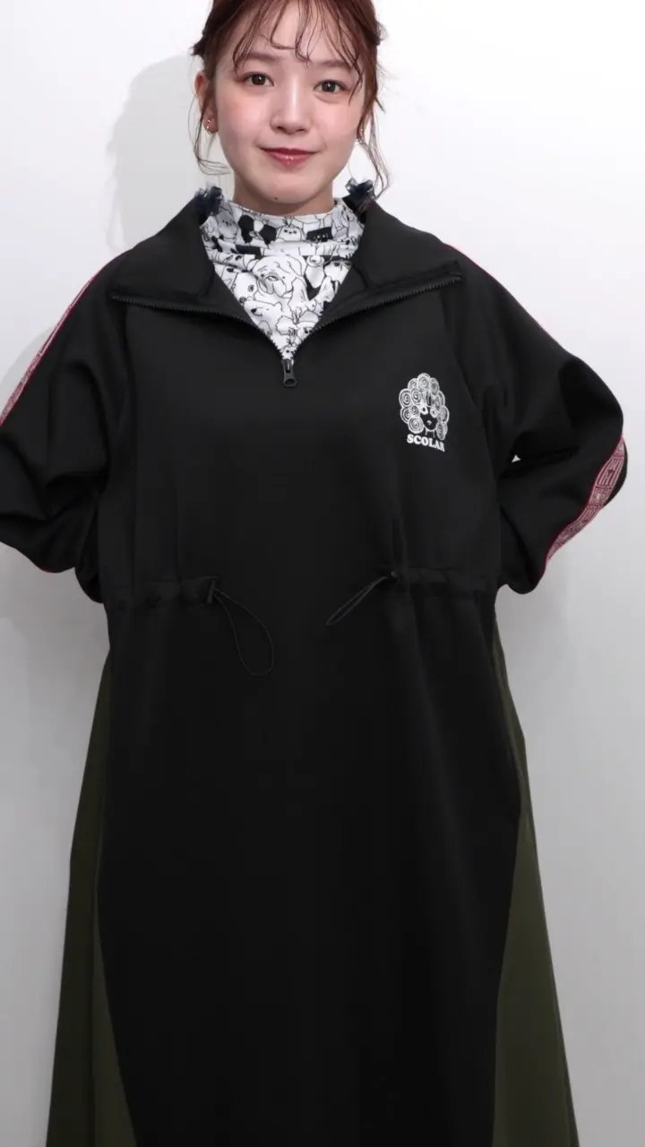 153731：バイカラー異素材 切替ジャージワンピースの通販-ScoLar