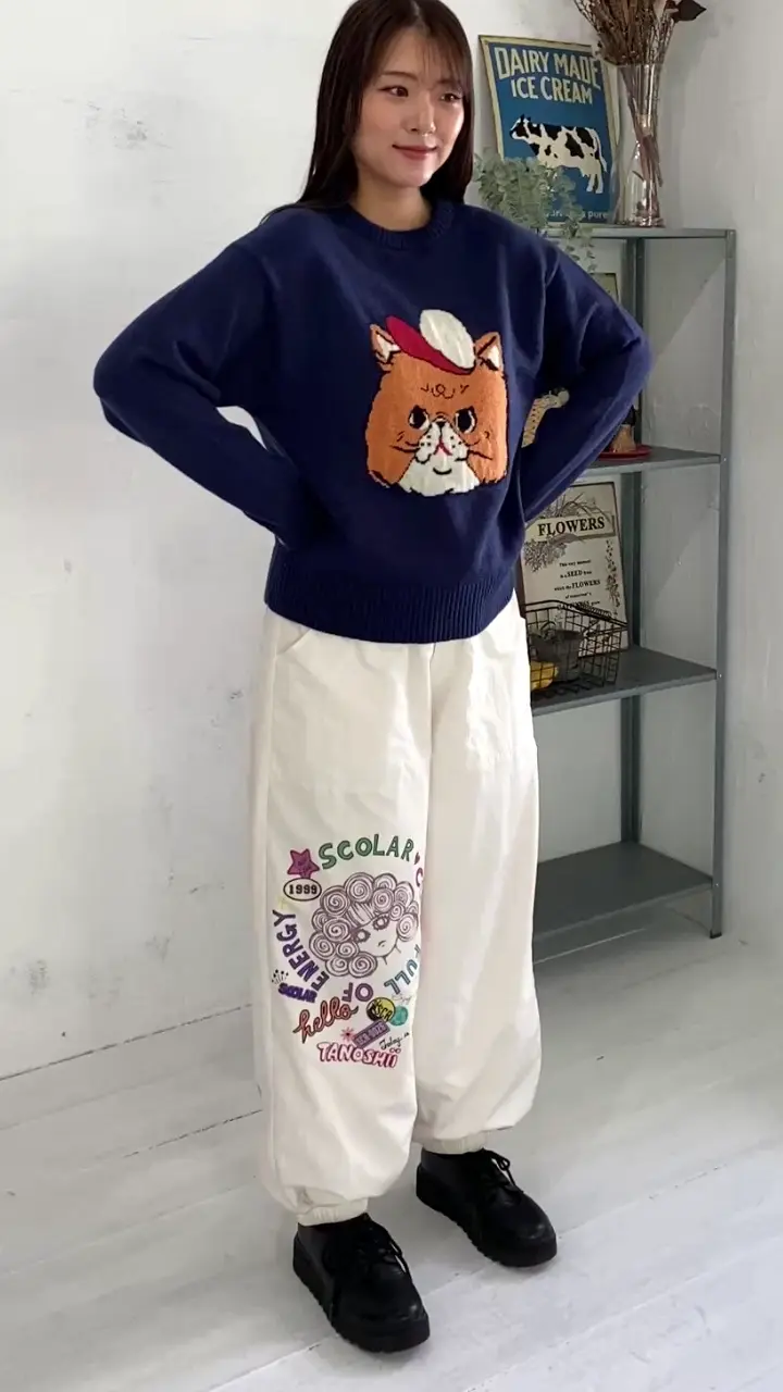 153718：ポップ柄裏フリースあったかナイロンパンツの通販-ScoLar