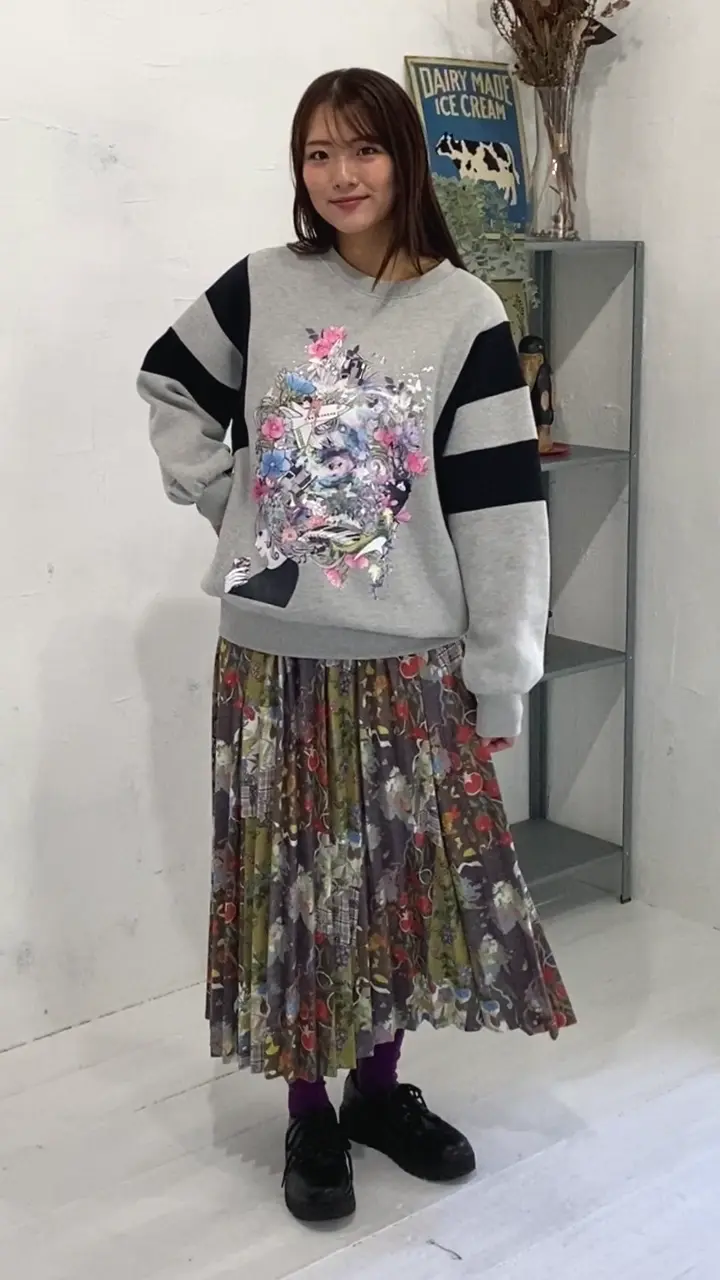 ポチ様 553263：豊穣と繁栄柄スウェードポンチプリーツスカートの通販-ScoLar