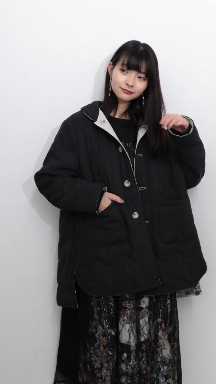 【希少　リバーシブル　IOLANI】ブラック✕パープル　桜　月　キルティング　L 553290：花柄orキルティング リバーシブルブルゾンの通販-ScoLar