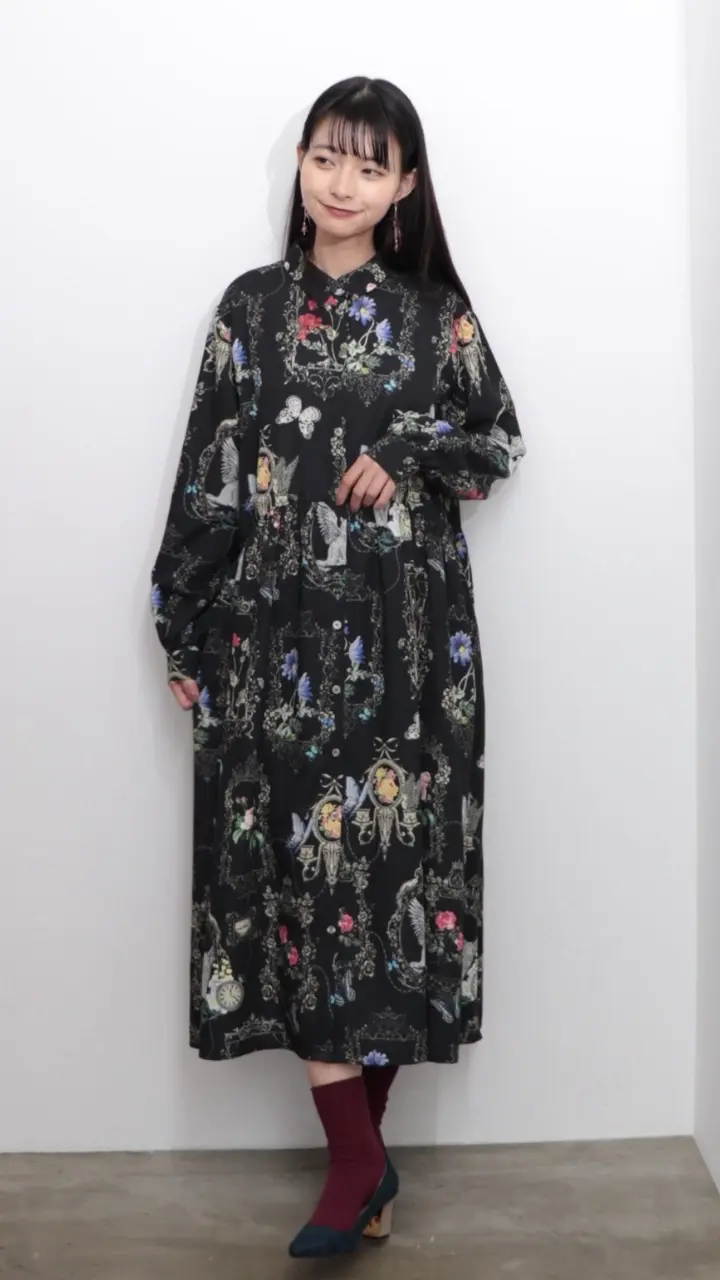 553282：ヴィンテージ風額縁柄シャツワンピースの通販-ScoLar