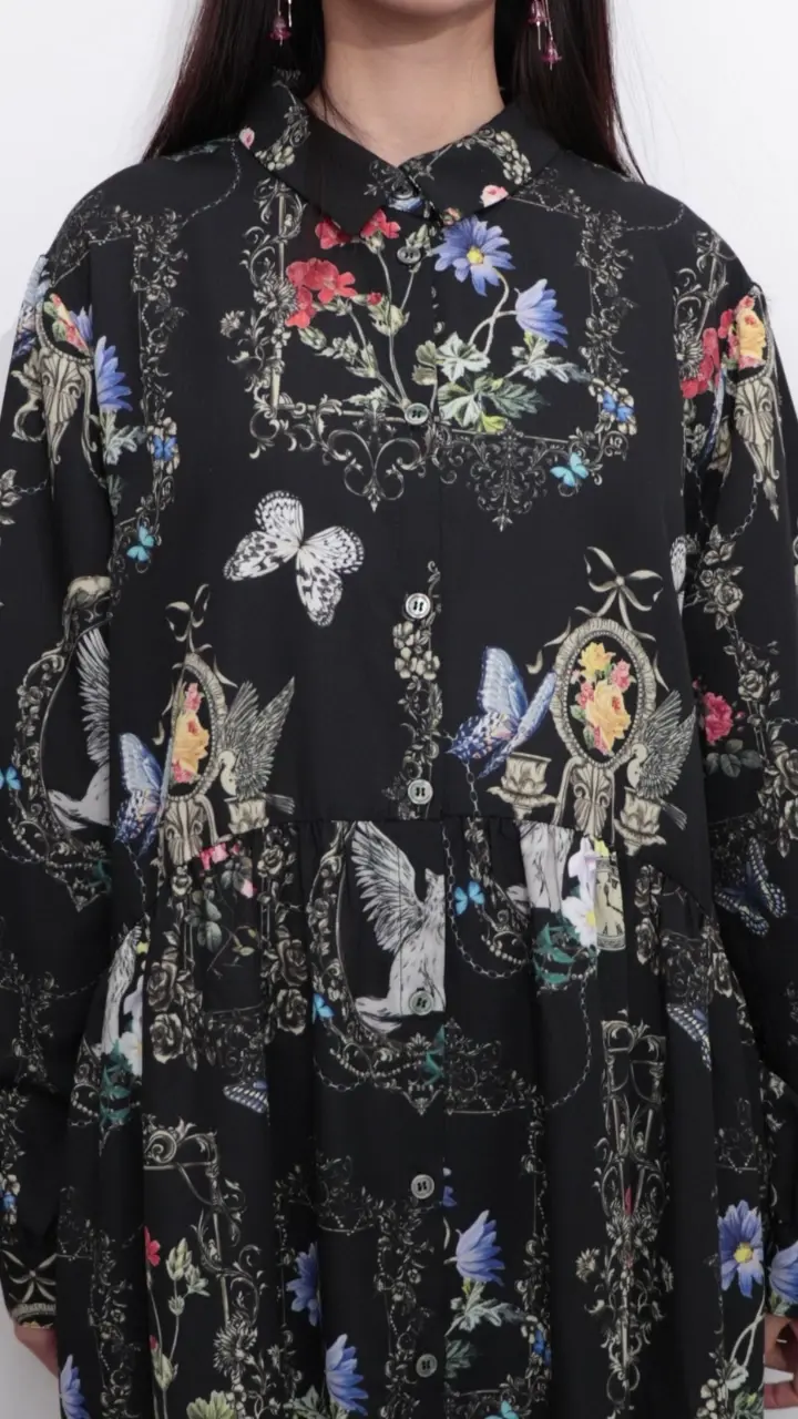 553282：ヴィンテージ風額縁柄シャツワンピースの通販-ScoLar