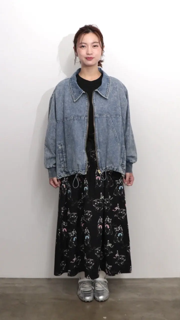 161614：ヴィンテージ風ネコ刺繍デニムジャケットの通販-ScoLar