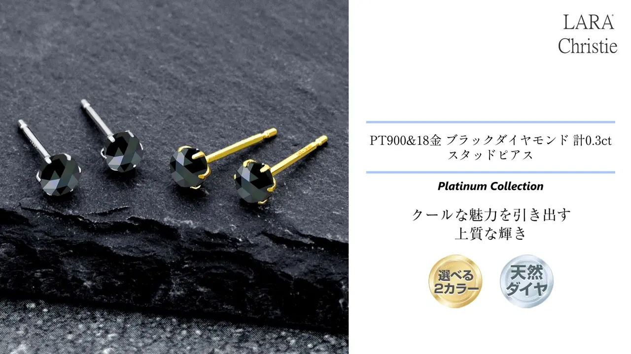 ピアス 両耳 ブラックダイヤモンド 1粒 計 0.3ct スタッドピアス pt900