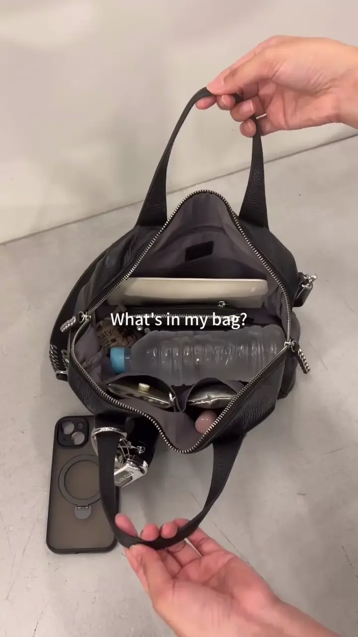 スタッズボストンバッグ《本革/500mlボトル収納OK/ショルダー付き