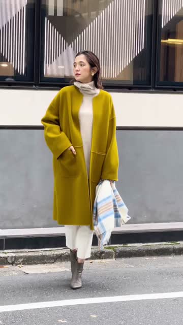 シンプルだけど着映えする！美人見えコート】ノーカラーリバーコート 