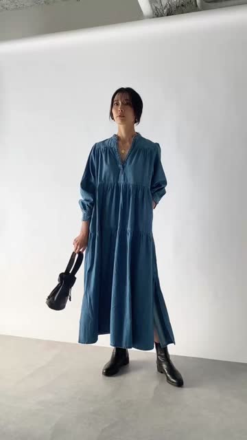 【ヘルシーデニム】ティアードデニムワンピース（S）ブルー　スキッパー　オーバー 4L-5L ファッション 【ヘルシーデニム】ティアードデニム