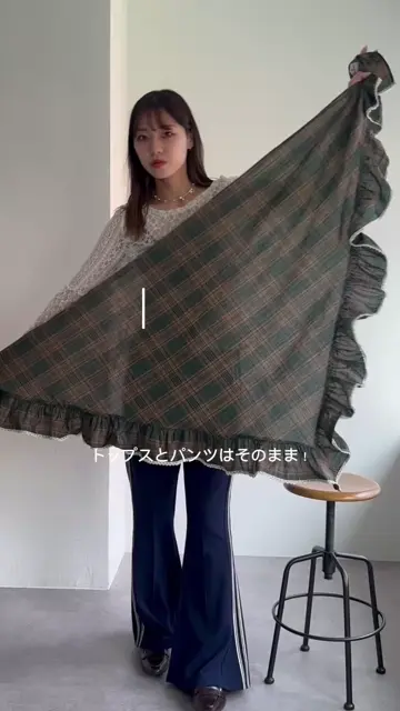 さえら　チェック柄フリルスカーフ ビジュー付き ドット/チェック】マルチWAYフリルビッグスカーフ | CIAOPANIC(チャオ