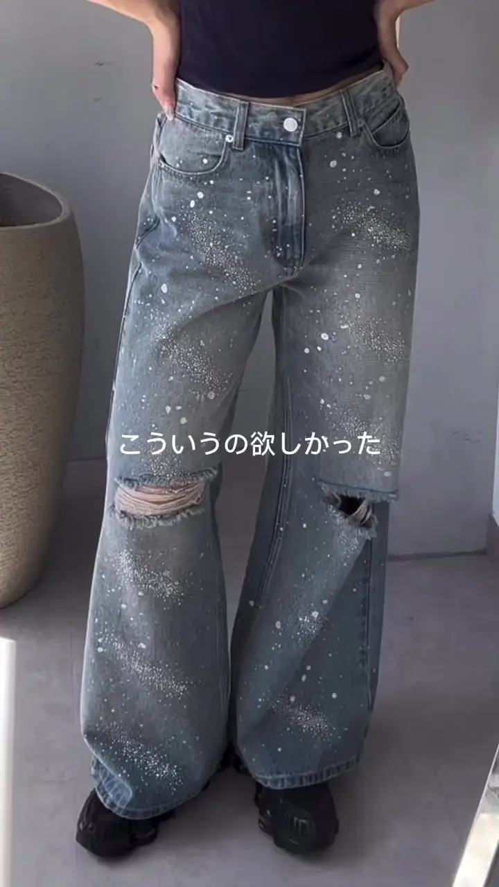 BREATH デニムパンツ ラインストーン ダメージデニム ダメージラインストーンワイドストレートデニム | CIAOPANIC(チャオ