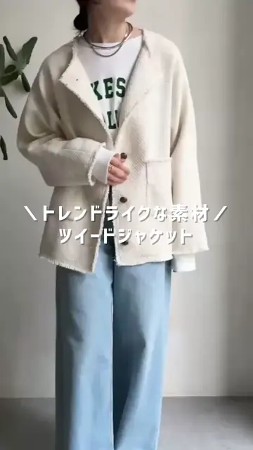 WEB限定】ショートノーカラーツイードジャケット | DOUDOU