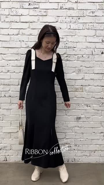 WEB限定/リボンコレクション/肩リボンマーメイドロングワンピース