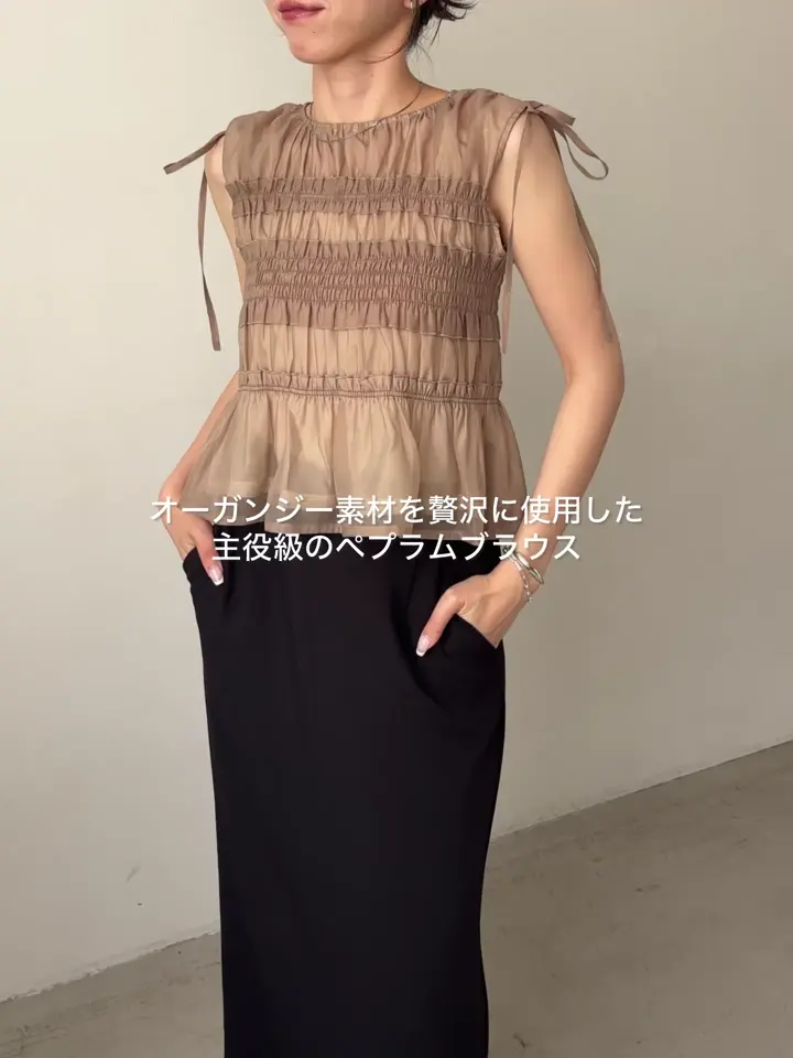 褒められトップス/360度スタイルアップ】オーガンジーペプラムブラウス
