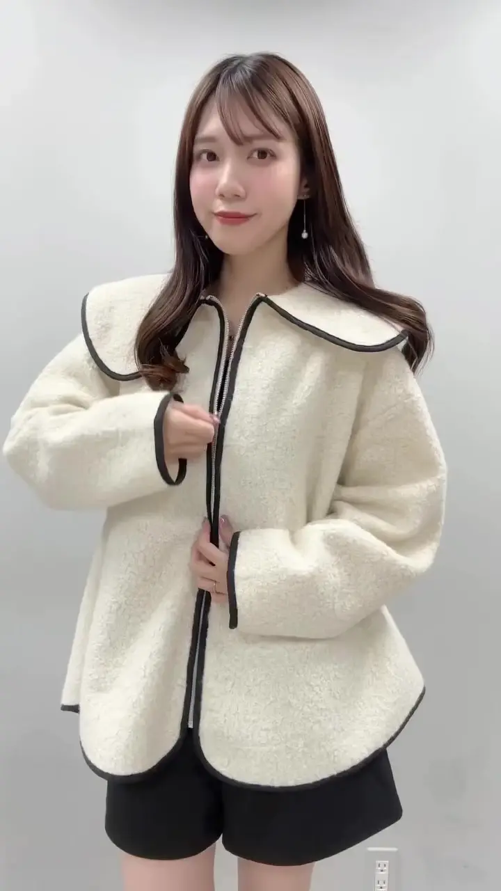 WEB限定】ビッグ衿ループブークレショート丈コート | natural couture