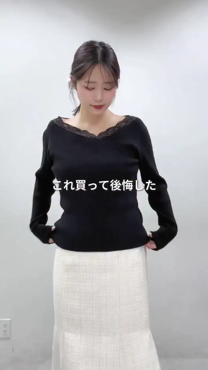 アシメレースネックリブニットプルオーバー | natural couture