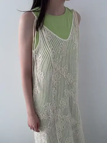 低身長サイズ追加】フラワーレースキャミワンピース×タンクワンピース