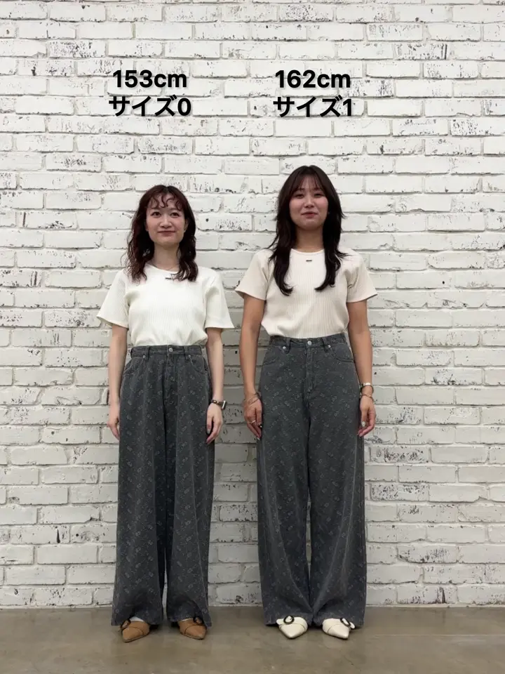 夏デニム/下半身痩せ/2サイズ展開】ワイドフラワーエンブロイダリー
