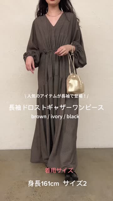 3サイズ展開】長袖ドロストギャザーワンピース | mystic(ミスティック
