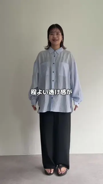 程よい透け感/軽やかな着心地】シアー黒釦ビッグシャツ