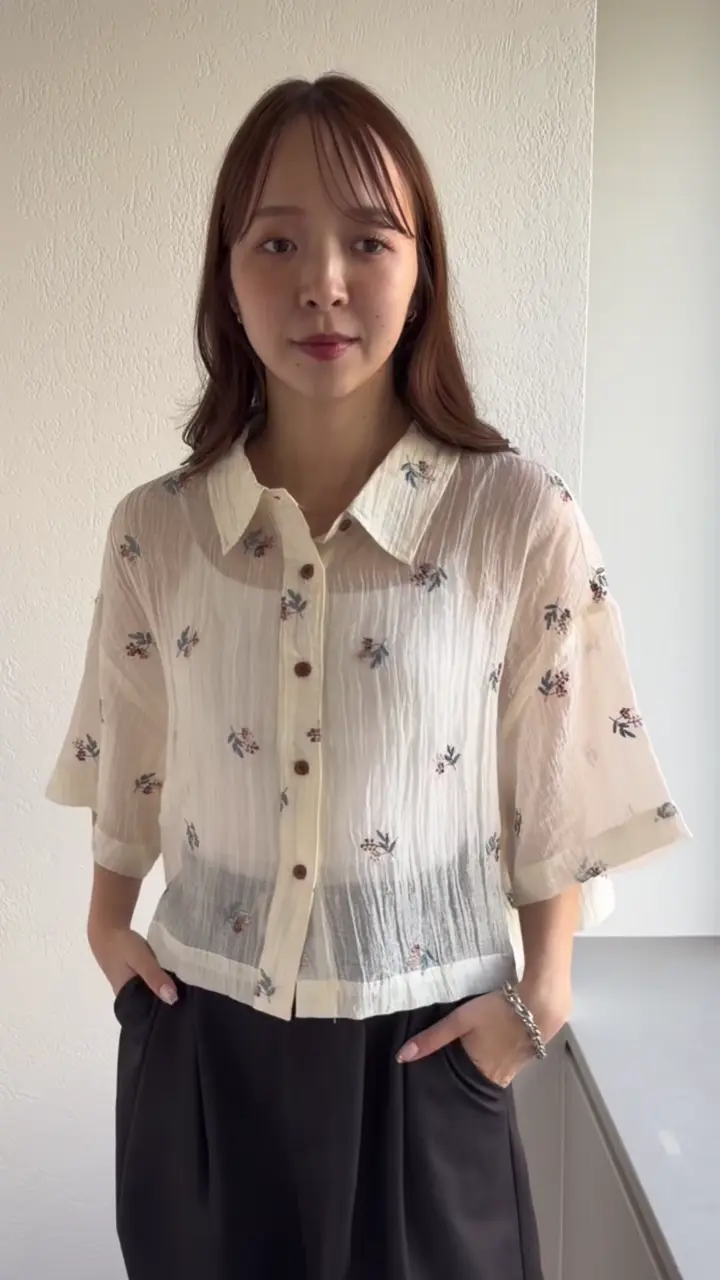 刺繍シアークロップドシャツ | DISCOAT(ディスコート)レディース | PAL 
