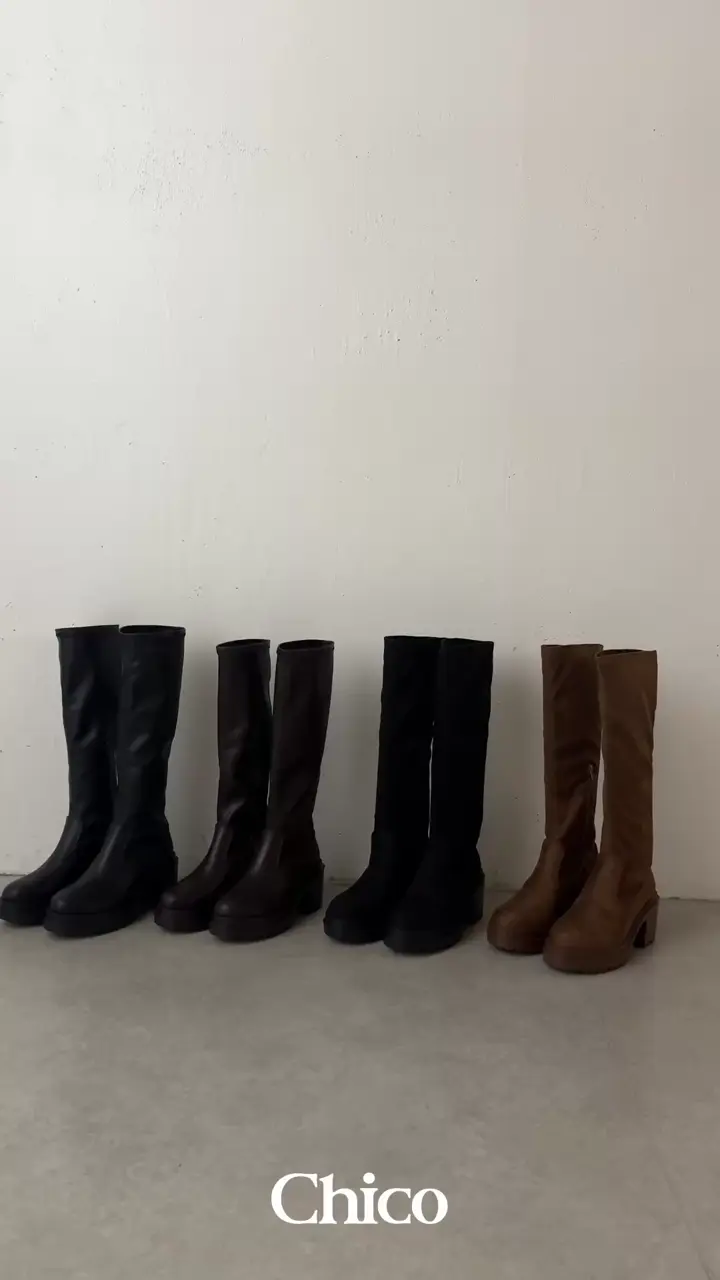 REVIVAL】厚底チャンキーストレッチロングブーツ | Chico(チコ
