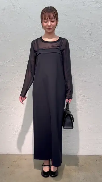 美品　ドローイングナンバーズ　ロングワンピース　長袖　Aライン　ギャザー　M メッシュベロアワンピース | Drawing Numbers(ドローイング