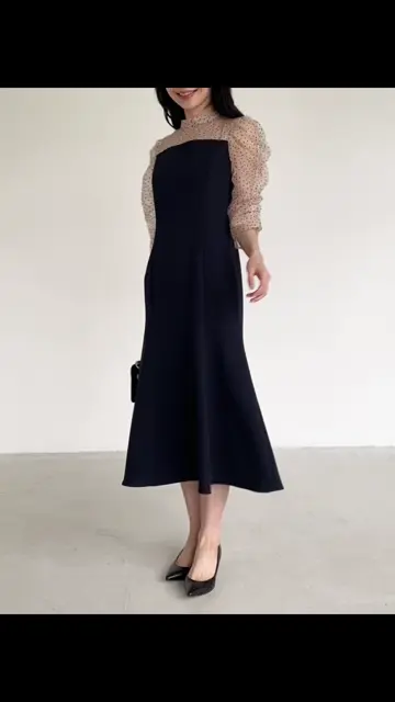 La boutique BonBonシアードットコンビマーメイドワンピー La boutique BonBonシアードットコンビマーメイドワンピー