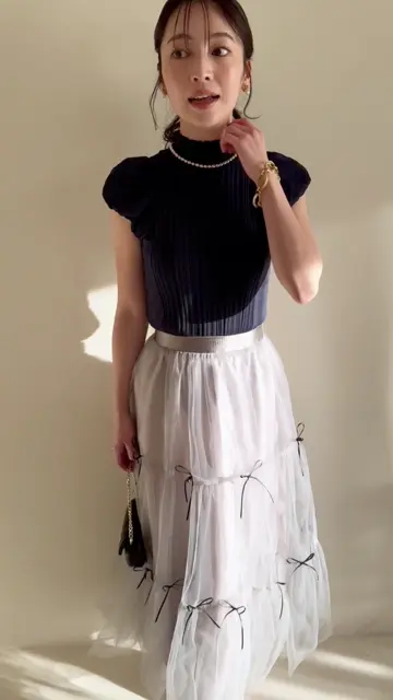 【新品タグ付き】フレンチパフニット ネイビー ラブティックボンボン La boutique BonBon｜【最強モテニット】フレンチパフニット