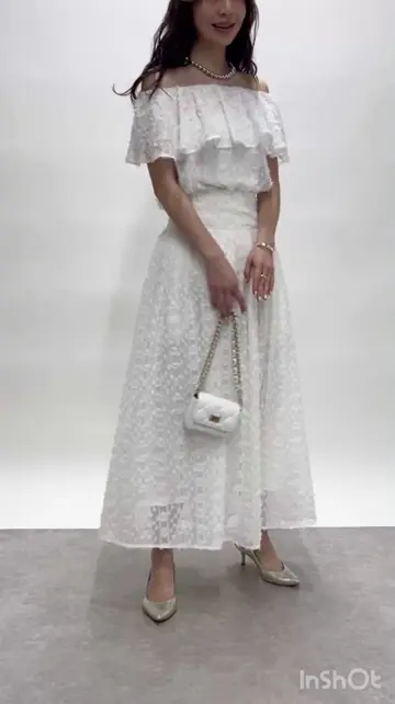 La boutique BonBon ドットジャガードバックレースアップスカート セットアップ可・お上品見え】カットジャガードバックレース